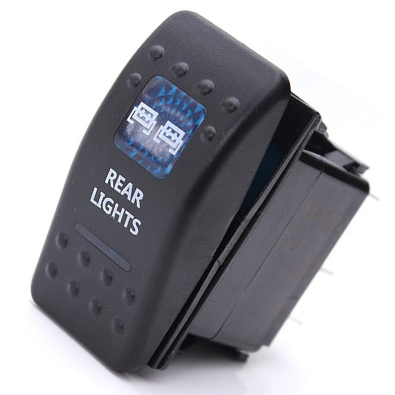 Копче, Бутон, За Вграждане, за LED Лед Бар, Халоген, Задни Светлини, 12V - 24V, Надпис REAR LIGHTS , Синя Светлина