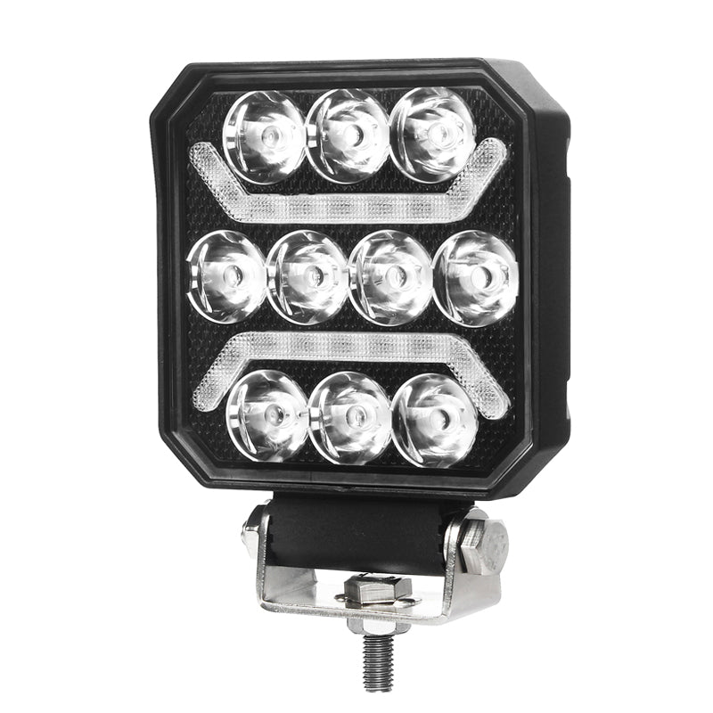 Квадратна работна LED лампа с две функции, SPOT - 10 диода, DRL - 18 диода, бяла с жълта светлина