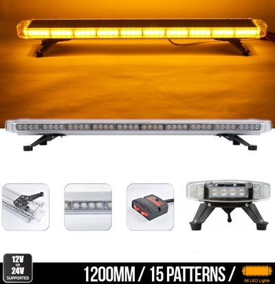 Мощна аварийна сигнална лампа 120см 88 LED ЛЕД блиц маяк буркан лед бар 12-24V със 15 режима на работа жълта за пътна помощ платформа снегорин багер бус ван и др.