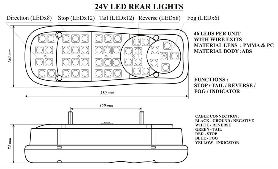 Комплект LED Диодни стопове 12V Волта бус камион ТИР ремарке
