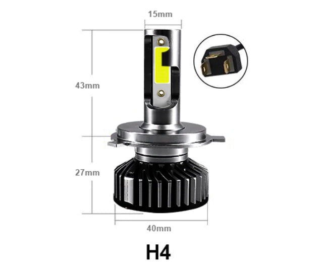 Комплект Умалени Мини LED Крушки H4 12V 24V 72W 10000lm За Фарове Can Bus без Грешки къси/дълги