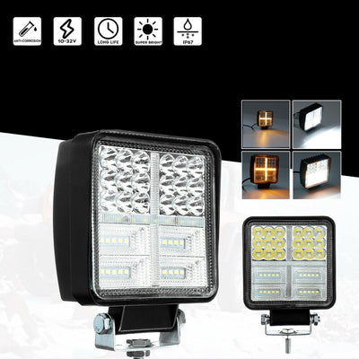 Универсален 162W Лед LED Халоген Фар Работна Лампа 12V - 24V бяла светлина + габаритна оранжева светлина за автомобил офроуд бус ван камион