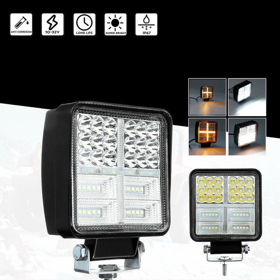Универсален 162W Лед LED Халоген Фар Работна Лампа 12V - 24V бяла светлина + габаритна оранжева светлина за автомобил офроуд бус ван камион