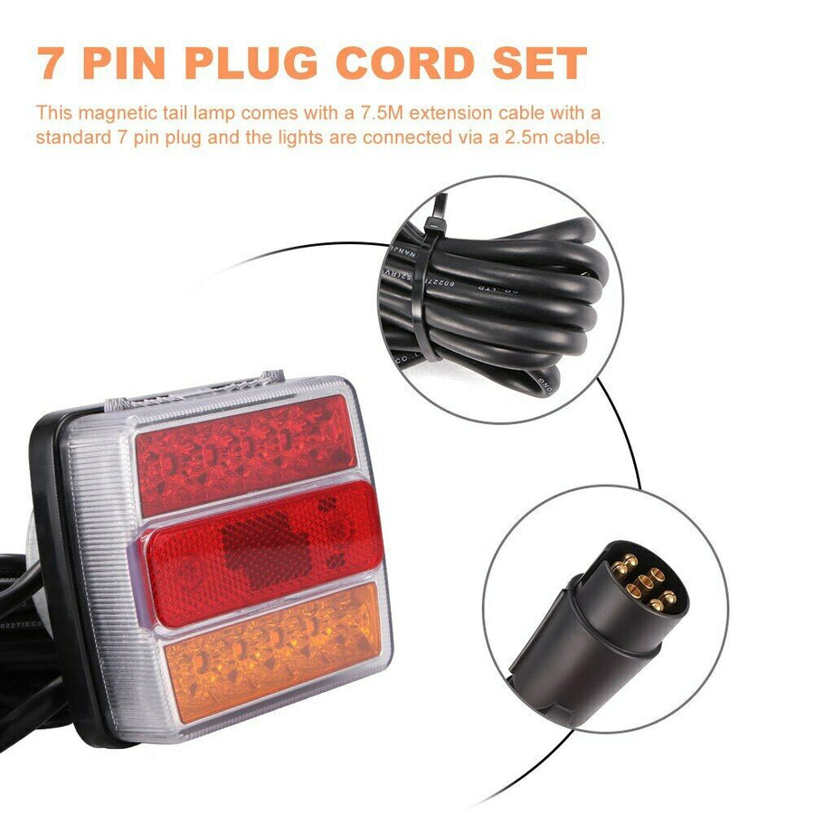 Комплект LED Диодни Стопове 12V с Магнит и Окабеляване, 5 Функции, за Ремаркета, Колесари, Платформи, МПС
