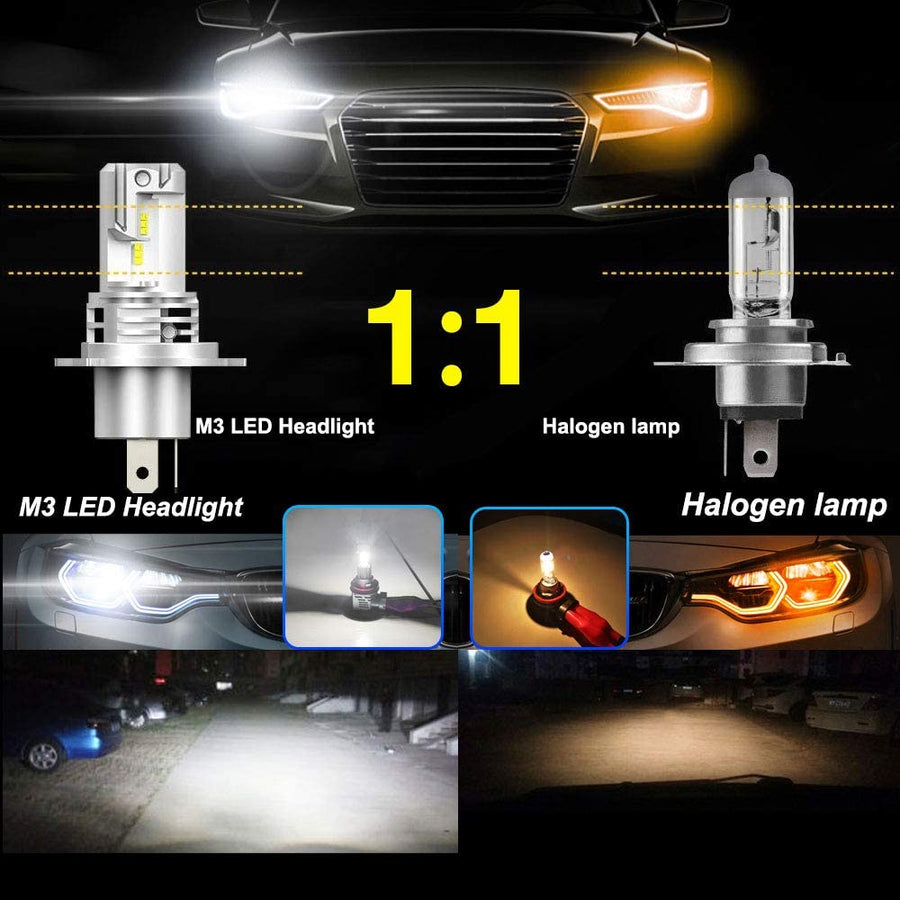 Комплект Умалени Мини LED Диодни Крушки М3 H4 9V 12V 24V 50W 5000lm