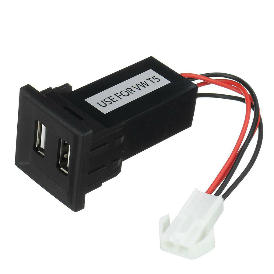 Двойно USB Зарядно за Вграждане за Volkswagen Фолксваген VW Transporter Транспортер Caravelle Каравел Т5 2003 - 2009