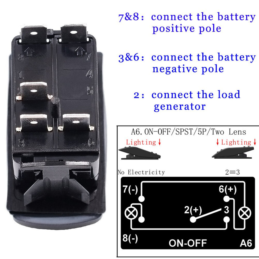 Копче, Бутон, За Вграждане, за LED Лед Бар, Халоген, Светлини, 12V - 24V, Надпис ROOF LIGHTS , Синя Светлина