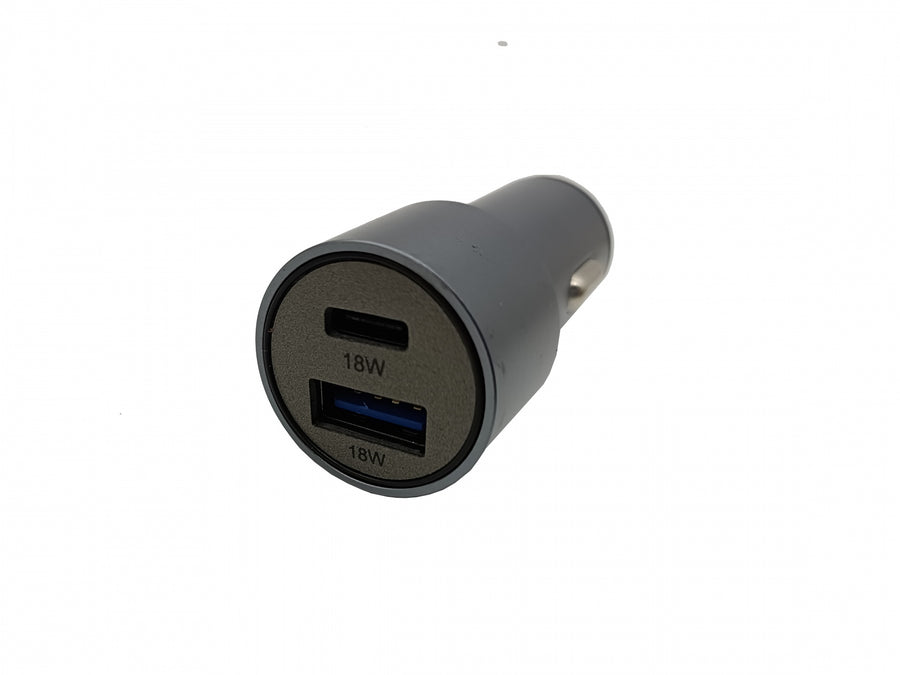 Универсално USB Зарядно За Автомобил, 2x18W, 3 A, Метален Корпус, 12V - 24V, Сребрист Цвят, Подсветка Синя LED Светлина, USB + Type C, Бързо Зареждане