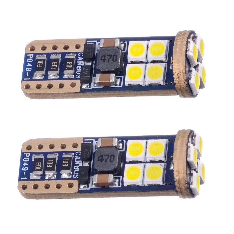 Комплект от 2 броя T10 Led крушки в блистер 12 SMD светодиода, W5W, Canbus, 12V - 24V , бяла светлина 6000K