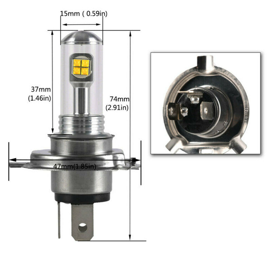 Комплект от 2 броя ЛЕД LED крушки за фарове H4 Х4 HS1 12V-24V Бели 6000k
