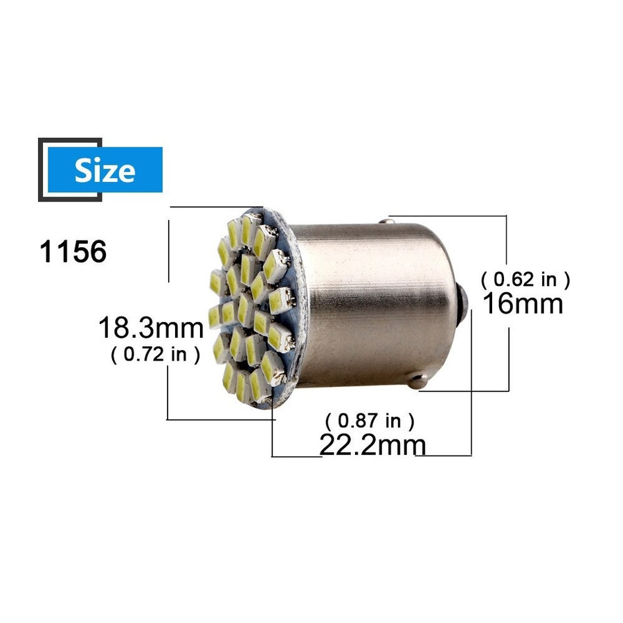 2 броя LED Крушки, 22 SMD BA15S 1156 (PY21W) 24V Блиц-Мигащи Бяла Светлина Срещуположни пинове (180°) в Блистер