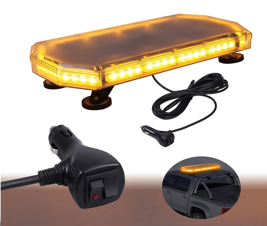 Аварийна Сигнална Лампа 60см Бар LED Блиц Маяк с Магнити 12-24V 16 режима на работа Жълта За Пътна Помощ Платформа Снегорин Багер Бус Ван и др.