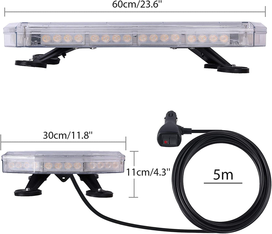 Аварийна Сигнална Лампа 60см Бар LED Блиц Маяк с Магнити 12-24V 16 режима на работа Жълта За Пътна Помощ Платформа Снегорин Багер Бус Ван и др.
