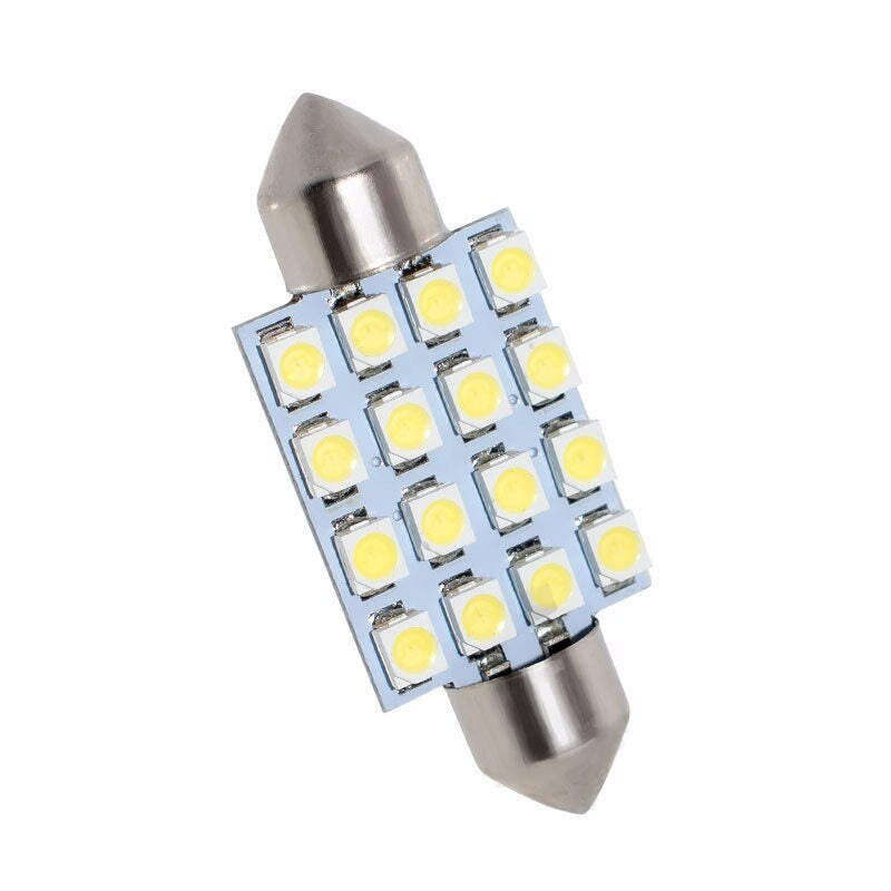 Комплект от 2 броя LED Лед Диодни Крушки 16 SMD 5050 36мм 12V Бяла Светлина в блистер