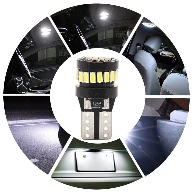 Комплект от 2 броя LED Лед Диодни Крушки За Габарит Т10 W5W 24 SMD 12V Canbus - Error free Без грешки Бяла Светлина в блистер