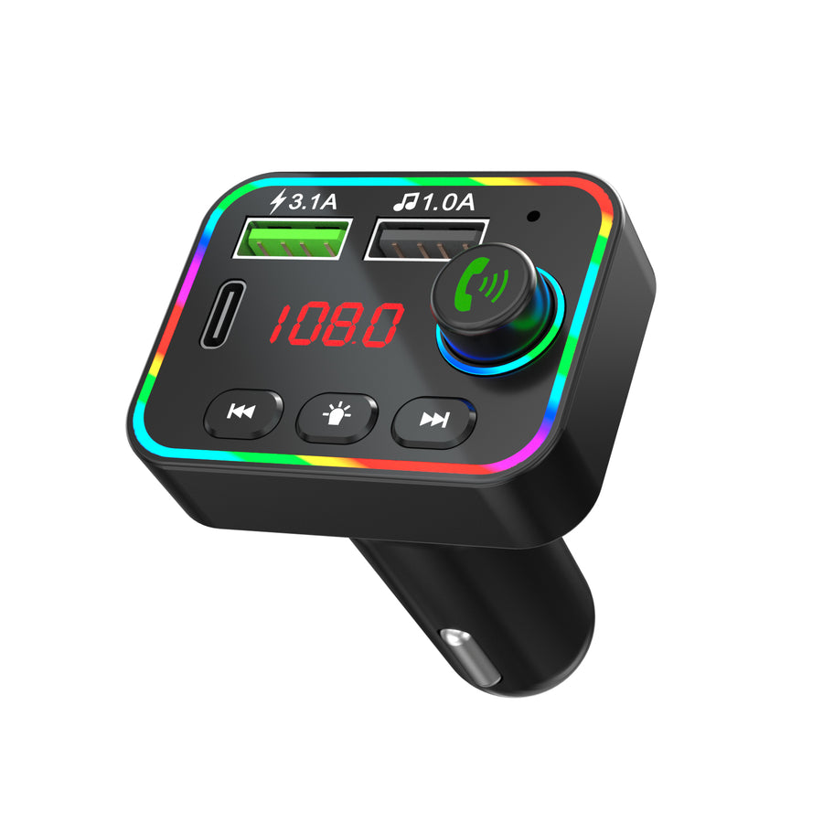 FM радио трансмитер зарядно телефон HZ-BT-F4, 87.5 MHz до 108.0 MHz Bluetooth 2x USB черен с подсветка 12V - 24V