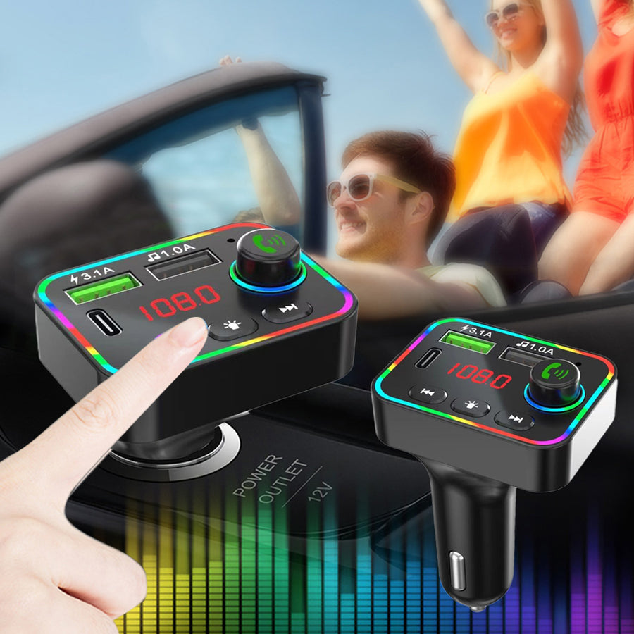 FM радио трансмитер зарядно телефон HZ-BT-F4, 87.5 MHz до 108.0 MHz Bluetooth 2x USB черен с подсветка 12V - 24V