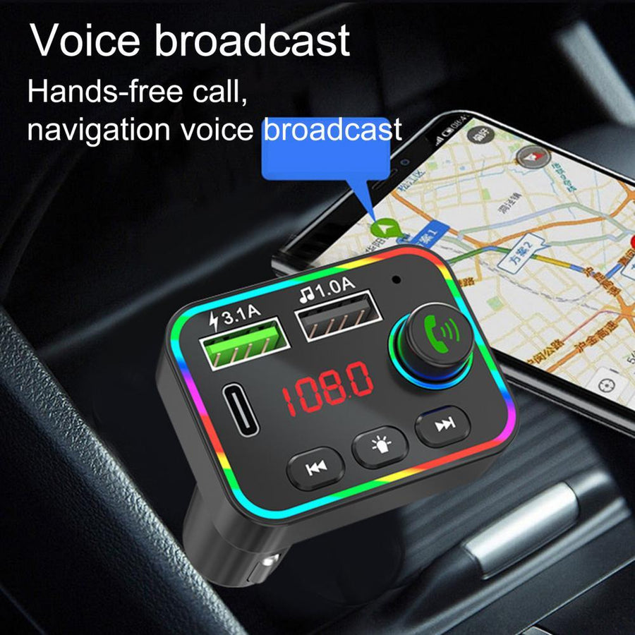 FM радио трансмитер зарядно телефон HZ-BT-F4, 87.5 MHz до 108.0 MHz Bluetooth 2x USB черен с подсветка 12V - 24V