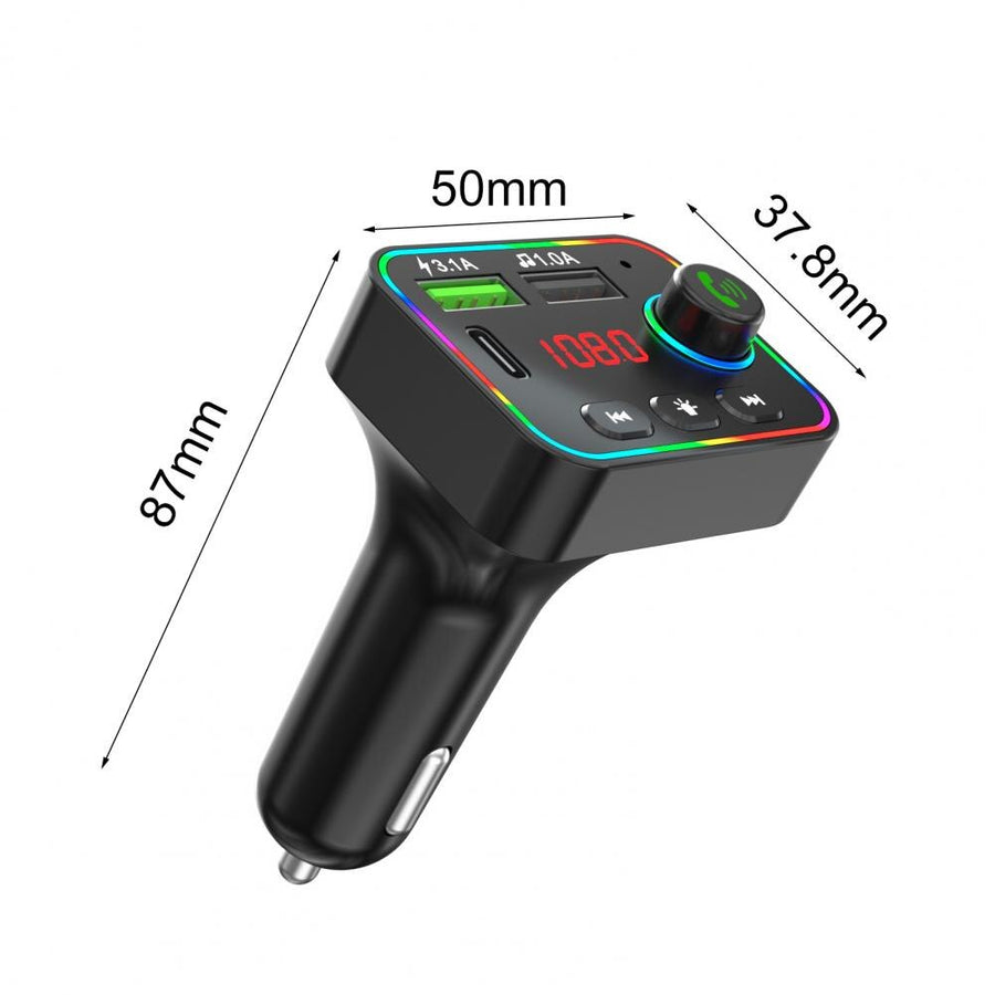 FM радио трансмитер зарядно телефон HZ-BT-F4, 87.5 MHz до 108.0 MHz Bluetooth 2x USB черен с подсветка 12V - 24V