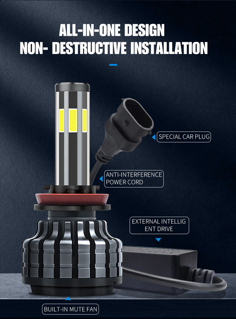 Комплект 360° градуса COB LED Диодни Крушки H4 12V 80W 16000lm За Фарове Canbus без Грешки къси/дълги