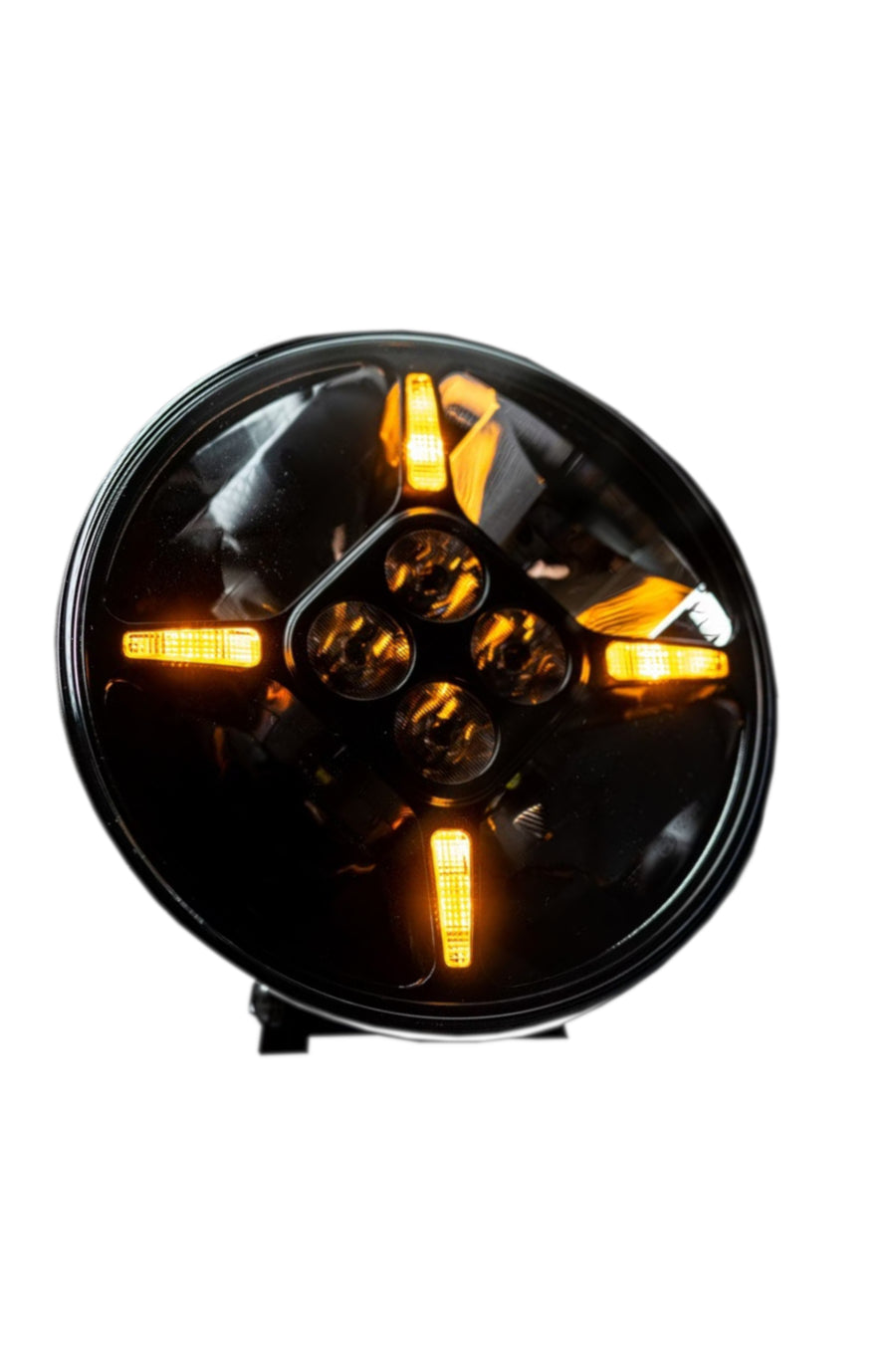 1 брой LED Диоден Халоген Фар с DRL бяло-жълт Ø 218 мм 12V-24V 120W Dark knight За Джип Камион Трактор Багер Земеделски Машини и др.