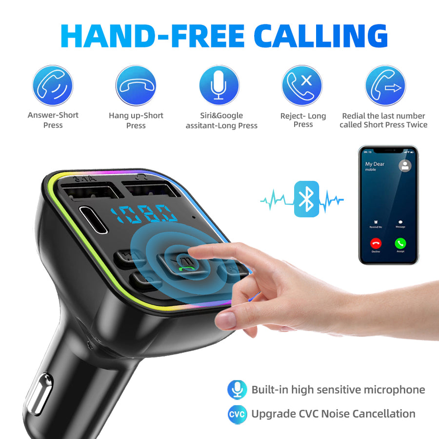 12-24V Автомобилен bluetooth 5.0 FM трансмитер зарядно телефон безжичен хендсфри MP3 модулатор плейър аудио приемник PD Type-C Dual USB 3.1A бързо зареждане
