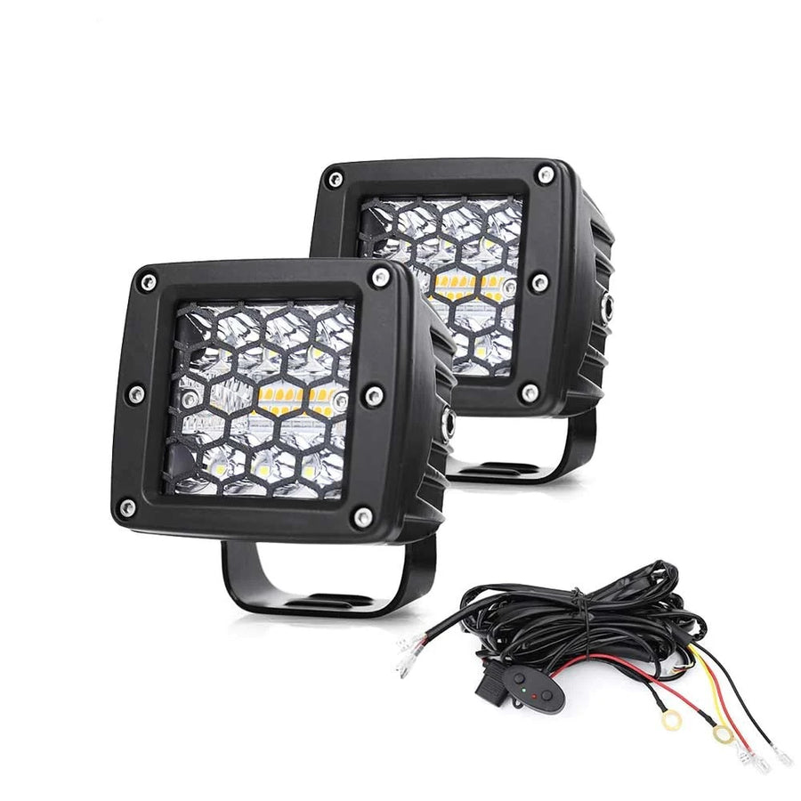 Комплект от 2 броя Лед LED Халогени Аварийни Лампи Бяла + Оранжева Светлина 12V - 24V Dual Combo Light Двойна Светлина Flash Блиц Мигащи 6 режима - HAL484