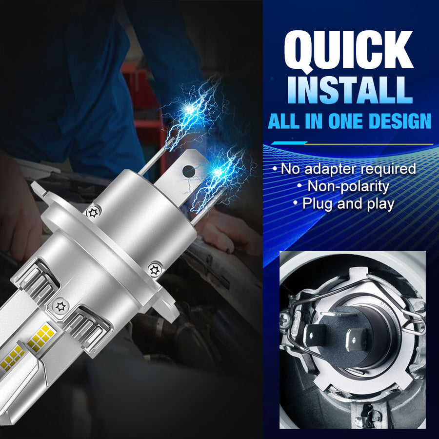 Комплект Умалени Мини LED Крушки E4P H4 12V 50W 15000lm Canbus къси/дълги