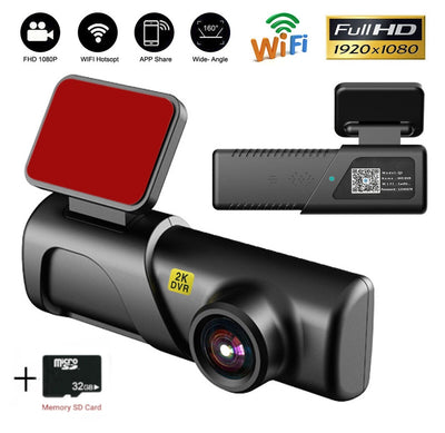 Видеорегистратор за автомобил 2K HD WIFI USB DVR камера G-сензор Видеорекордер Нощно виждане + 32 GB Micro SD Card карта с памет