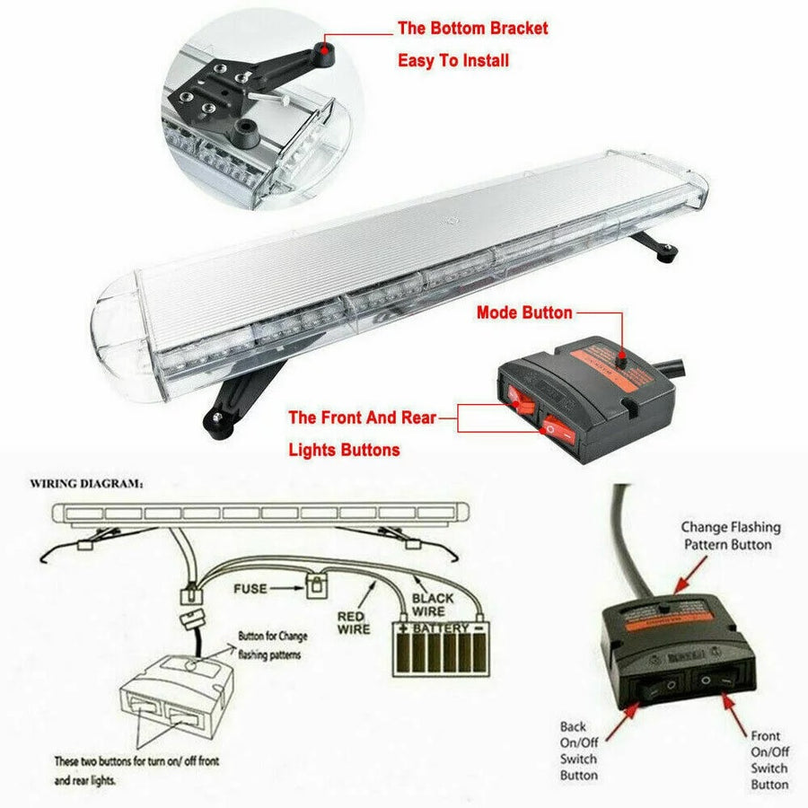 96.5см LED Сигнална лампа 72W, E-Mark E9, 15 Режима, 12V / 24V - Аварийна Лампа, Маяк за Пътна Помощ, Репатрак, Платформа, Снегорин и Багер