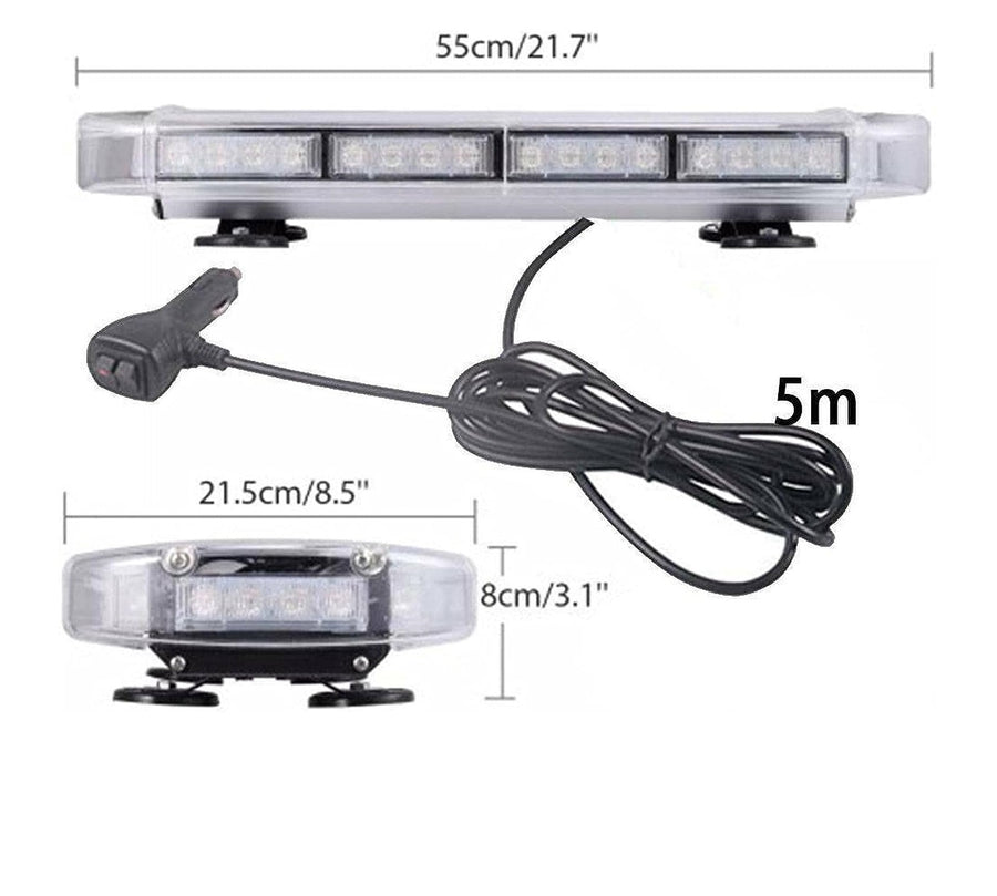 12V 24V Лед Led Диодна Мощна Аварийна Сигнална Лампа Буркан с Магнит 55см 10 режина Бяло Стъкло За Пътна Помощ Платформа Снегорин и др.