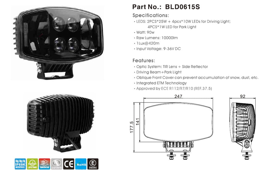 LED ЛЕД 90W Jumbo фар халоген лампа 12V - 24V с DRL parking светлина бяло-жълто за джип камион трактор