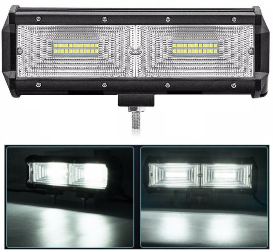 Универсален 144W Лед LED Халоген Фар Работна Лампа 12V - 24V с Разпръсната Flood Светлина за автомобил офроуд бус ван камион 24cm