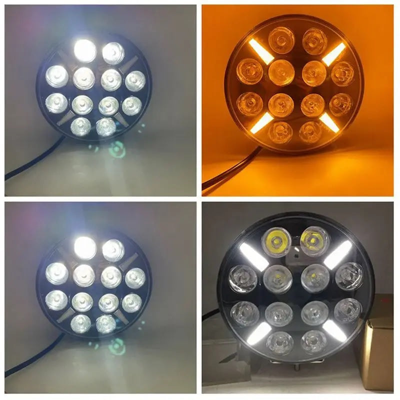 LED Диоден Халоген Фар Бял Оранжев Габарит Ø 218 мм 12V 24V 12 Диода за джип камион трактор багер