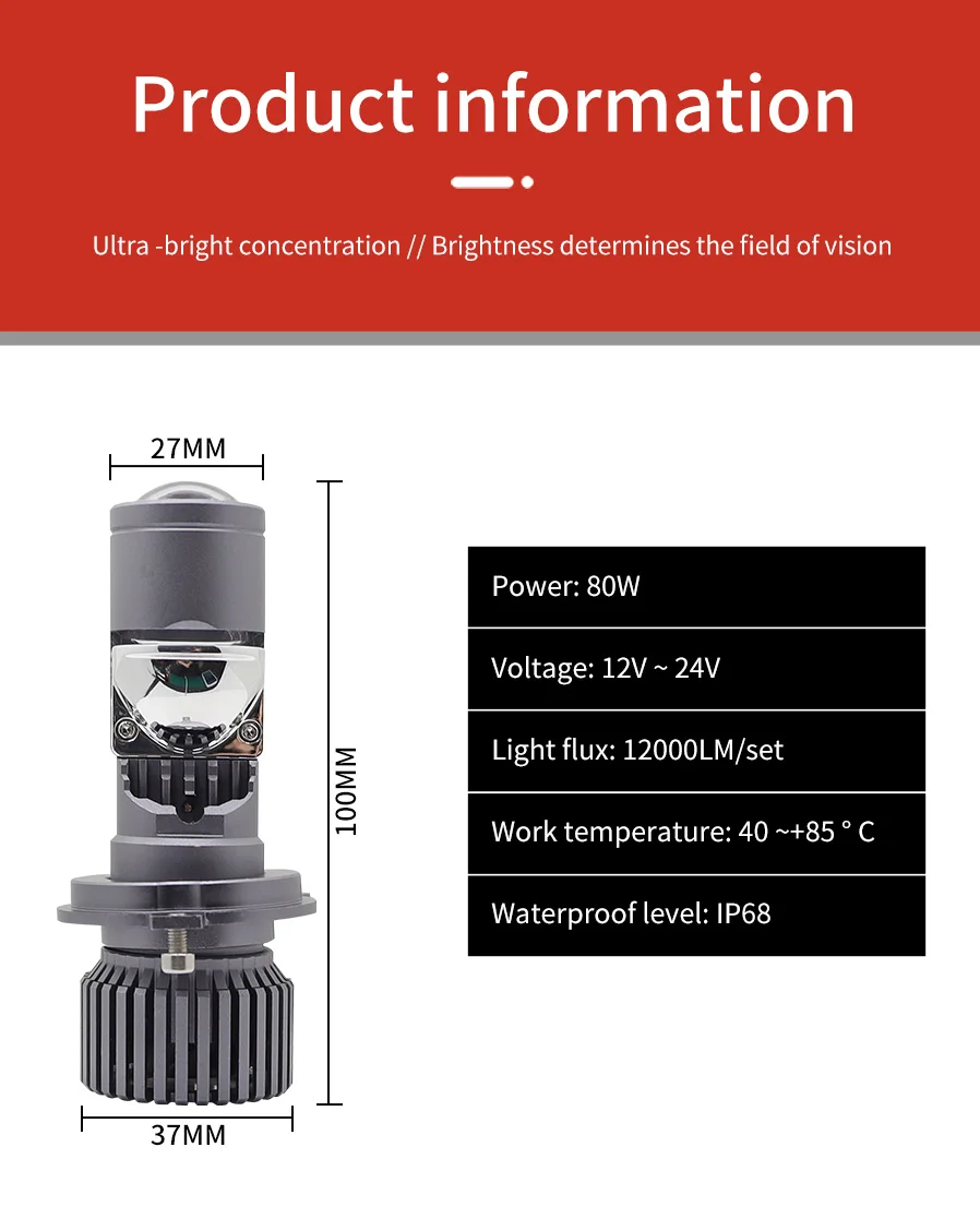 Комплект LED диодни крушки с лупа H4 12V - 24V 80W 12000LM за фарове Canbus без грешки 6000К-6500К къси/дълги