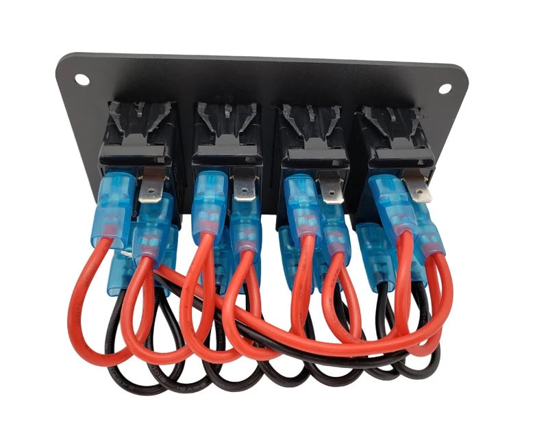 Панел за вграждане с 4 бутона ON-OFF универсални 12-24V за LED светлини бар фарове лебедки лампи за кола камион каравана джипове лодка и др.