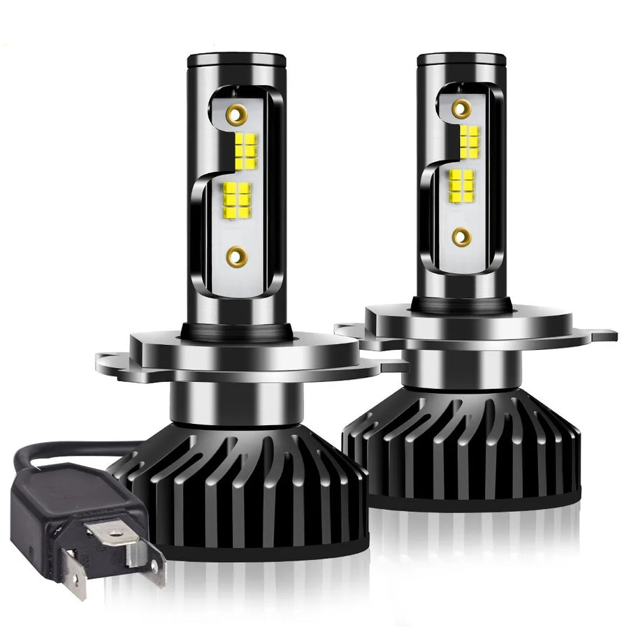 Комплект Умалени Мини LED Диодни Крушки H4 12V 50W 12000lm Mono LED +300% За Фарове Canbus без грешки къси/дълги