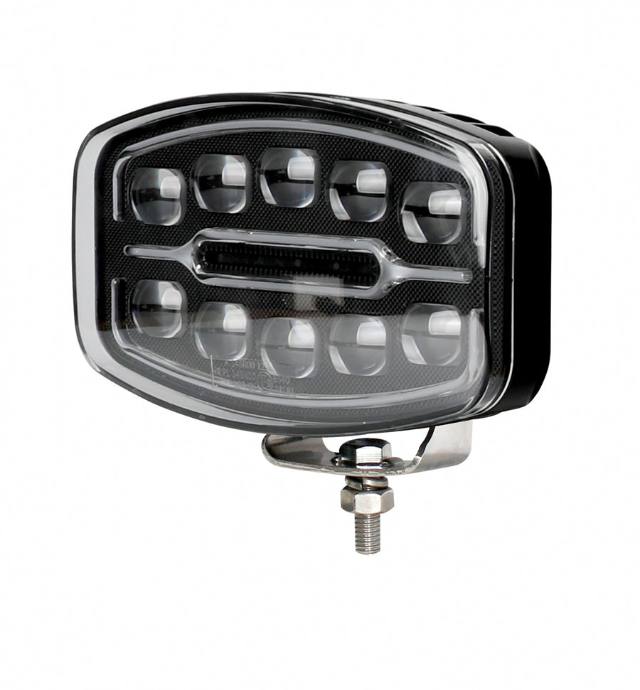 Качествен LED ЛЕД 55W диоден фар халоген лампа 12V - 24V с DRL светлина бяло-жълто за АТВ джип камион трактор