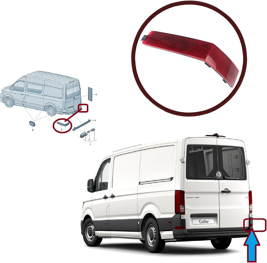 Десен рефлектор светоотразител за задна броня на VW Crafter SY 2017+