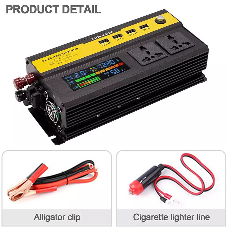 Инвертор преобразувател 12V към 220V с цифров дисплей, пикова мощност 5000W / реална 1200W