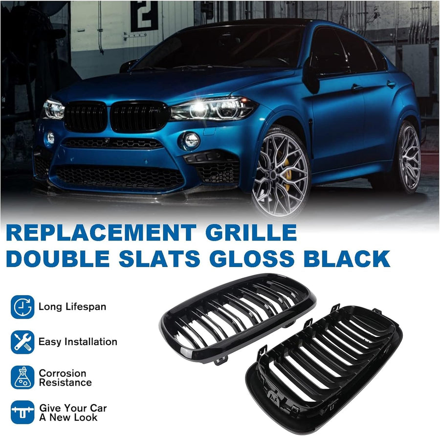Двойни Бъбреци Решетки За BMW X5 X6 F15 F85 F16 F86 2014+ Черен Гланц Лак