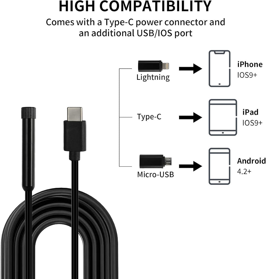 Ендоскоп камера за телефон лаптоп компютър IOS Iphone Android с 3м кабел
