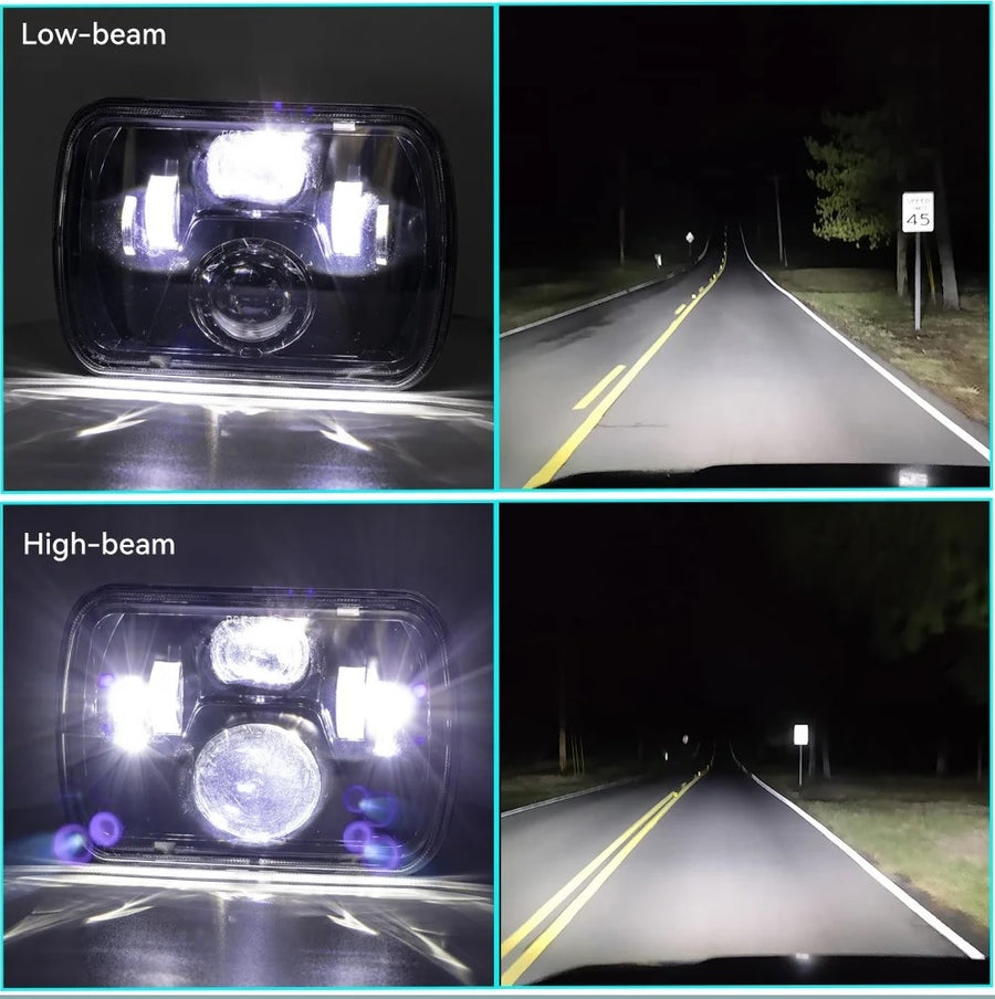 Комплект от 2бр. универсален 45W ЛЕД LED фар лампа халоген 12V-24V къси/дълги 20 x 14cm за АТВ джип мотоциклет камион трактор и др.