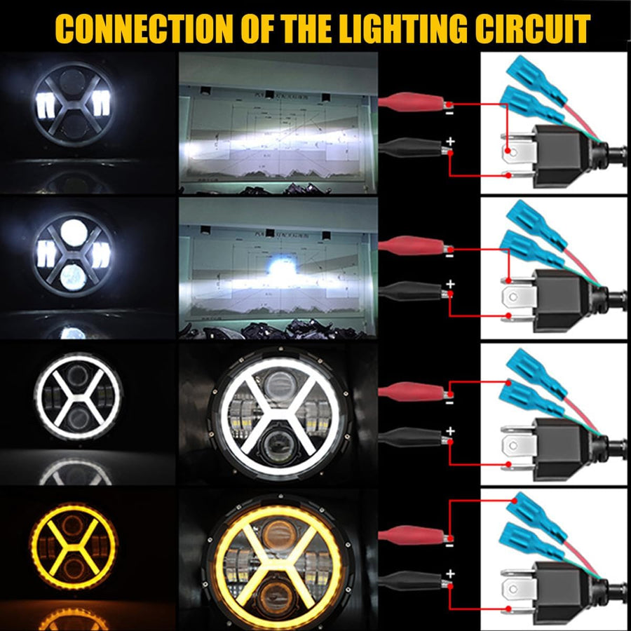 Универсален 7 инча 18см ЛЕД LED фар лампа халоген 12V-24V къси/дълги с DRL дневни светлини мигач бяло-жълто 4000lm за АТВ джип мотоциклет камион трактор и др.