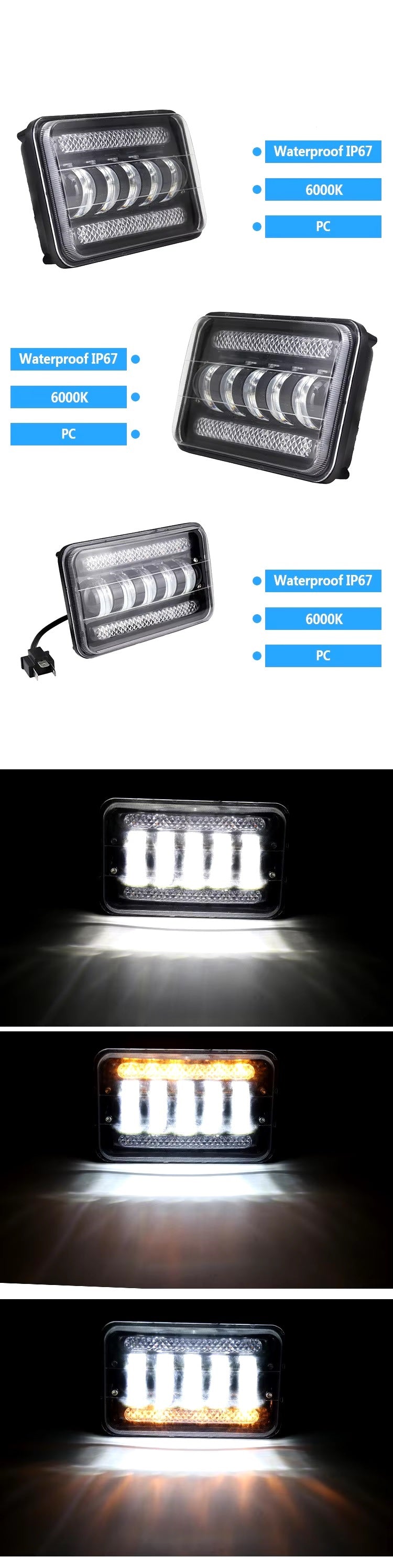 Комплект от 2бр. универсалeн 5 инча ЛЕД LED фар лампа халоген 12V-24V къси/дълги с DRL дневни светлини мигач бяло-жълто 8000lm за АТВ джип камион трактор и др.