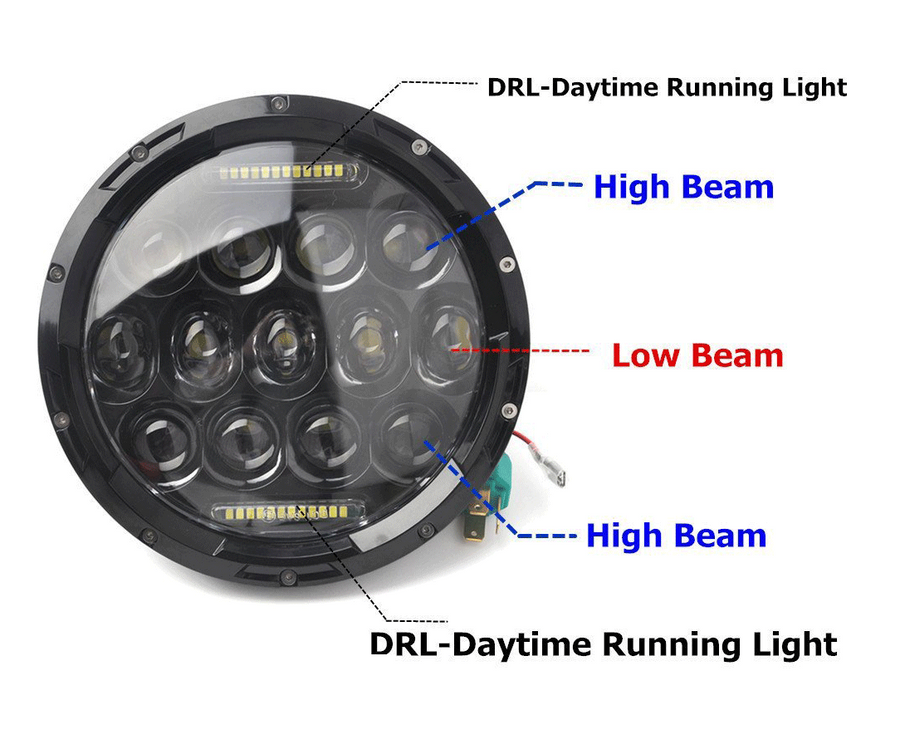 Комплект от 2бр. универсален 7 инча 18см ЛЕД LED фар лампа халоген 12V-24V къси/дълги с DRL дневни светлини бяло 8000lm за АТВ джип мотоциклет камион трактор и др.