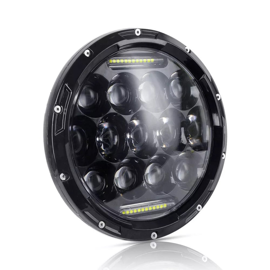 Комплект от 2бр. универсален 7 инча 18см ЛЕД LED фар лампа халоген 12V-24V къси/дълги с DRL дневни светлини бяло 8000lm за АТВ джип мотоциклет камион трактор и др.