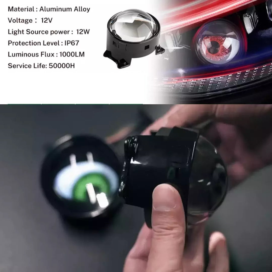3D LED фарове халогени дяволски очи Devil Eyes с лупи 3 инча 8см 12V с мобилно приложение