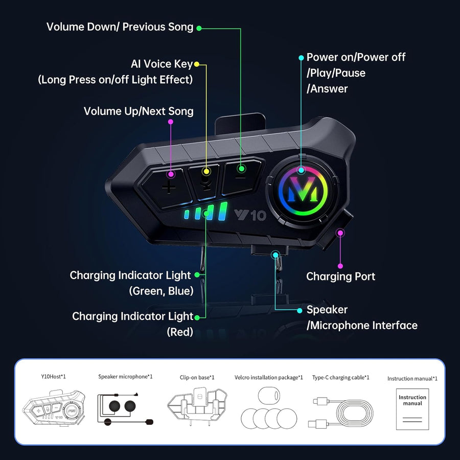 Комплект от 2бр. Безжична Bluetooth слушалка за моторна каска с двупосочен интерком и интелигентно шумопотискане
