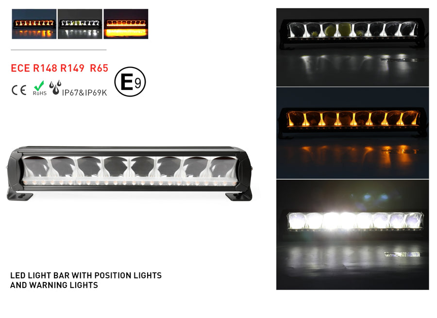 45 cm 12 - 24 V Висококачествен Led Bar Лед Бар Диоден Прожектор DRL с бяла габаритна светлина и оранжева аварийна блиц 80W 5500LM